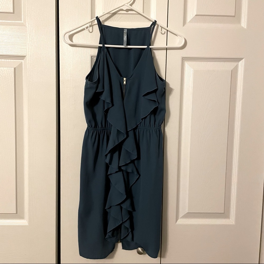 Ruffle Zip Front Forest Green Dress Size S